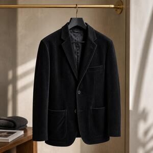 Andrew Fezza Black Cotton Velour Sport Coat Blazer Jacket Size L